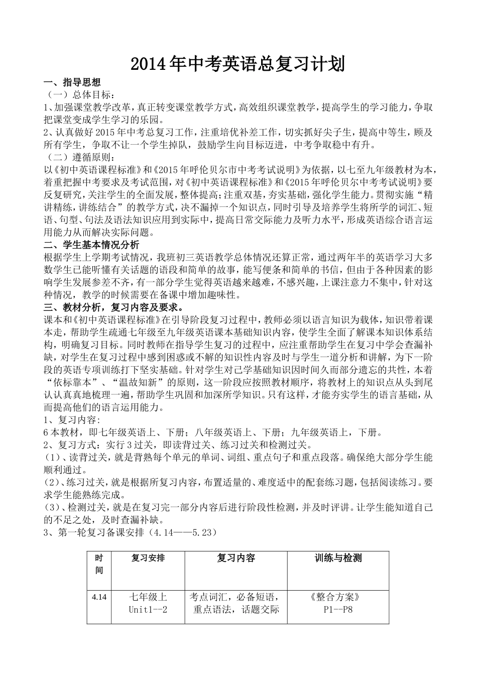 西瓦尔图中学张学辉2015英语复习计划_第1页