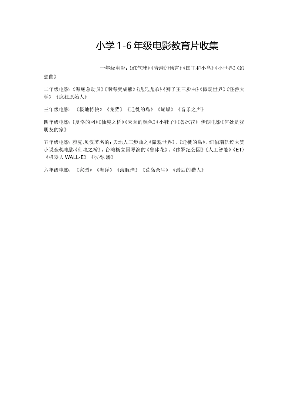 小学1-6年级电影教育片收集_第1页