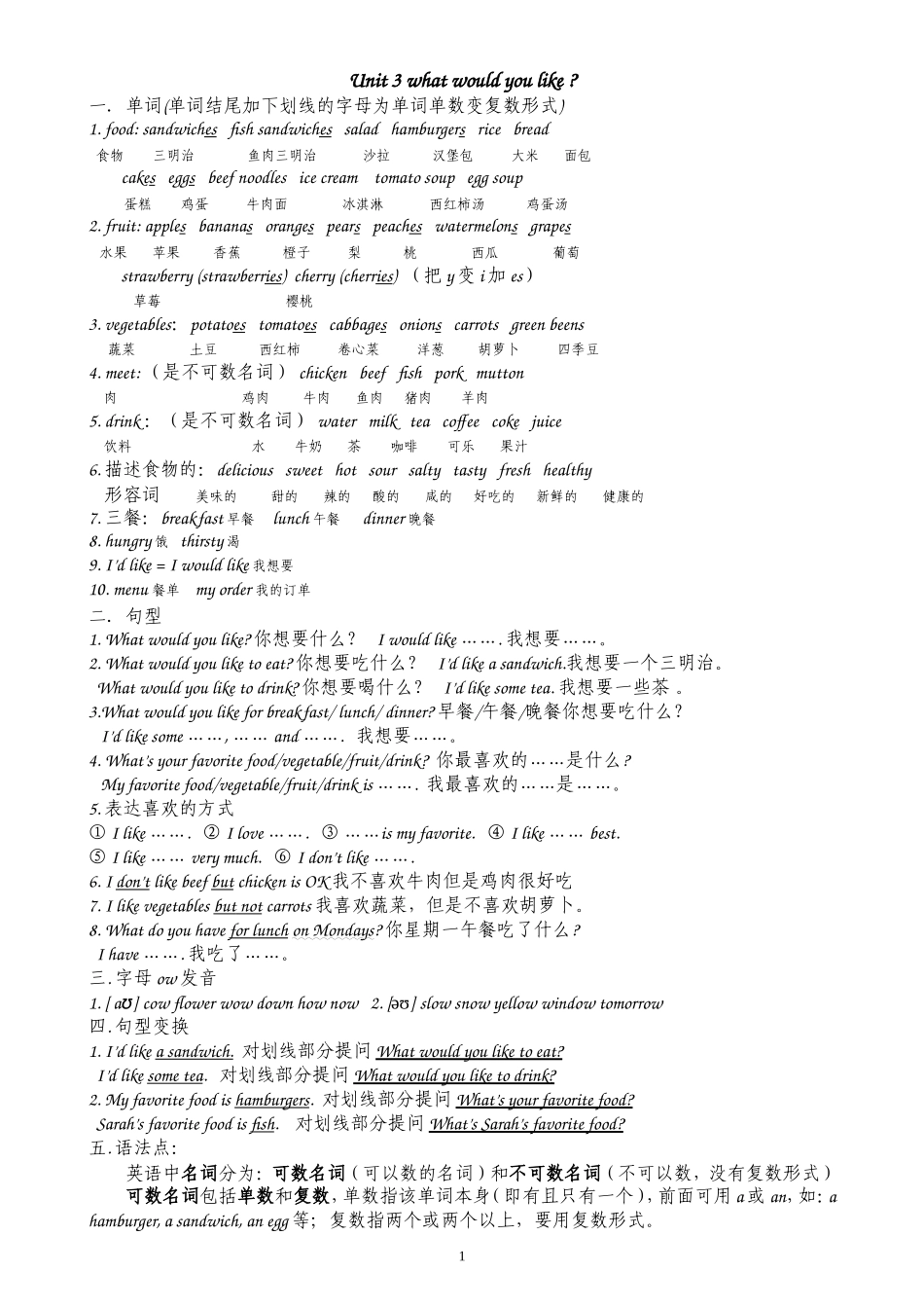 五上U3-U4复习知识点_第1页