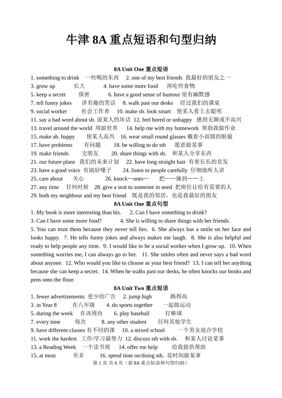 8A重点词组和句型归纳_第1页