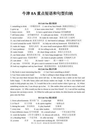 8A重点词组和句型归纳