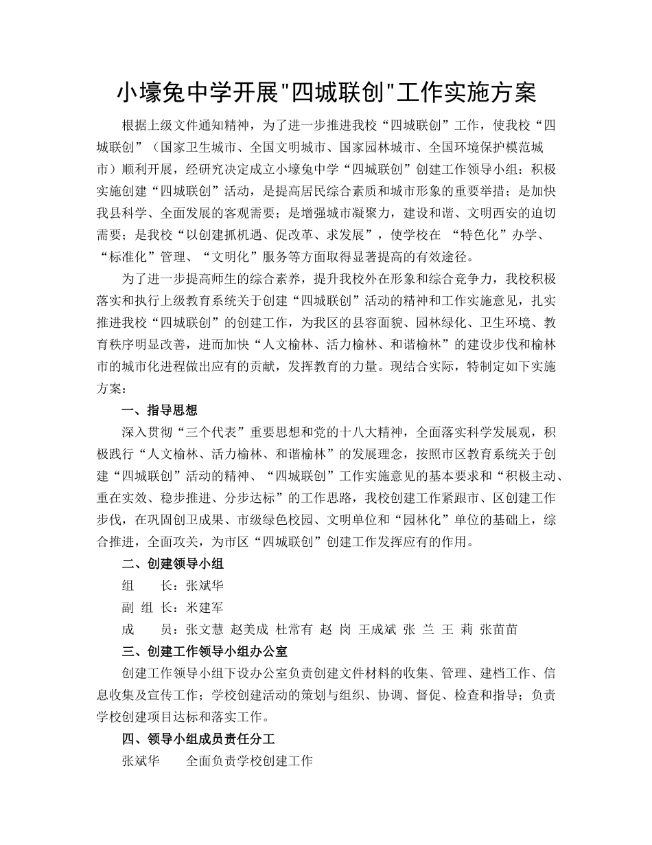 小壕兔中学开展四城联创实施方案_第1页