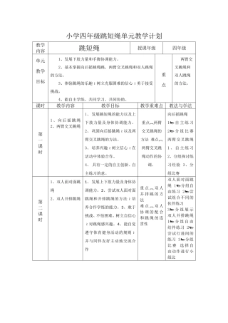 小学四年级跳短绳单元教学计划
