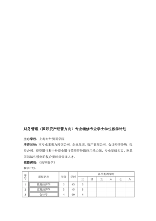 财务管理(国际资产经营方向)专业辅修专业学士学位教学计划