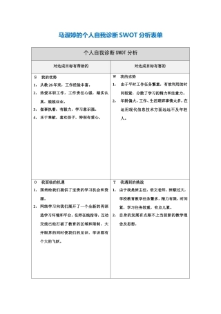 马淑婷个人自我诊断SWOT分析表