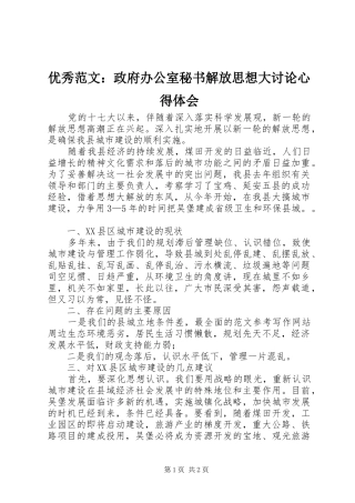 优秀范文：政府办公室秘书解放思想大讨论心得体会