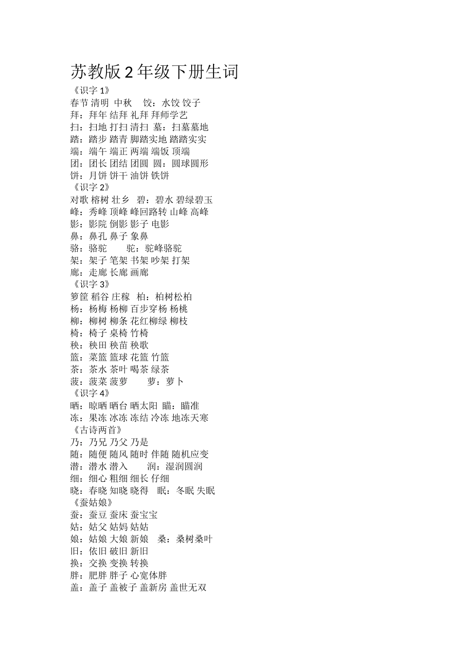苏教版2年级下册生词_第1页