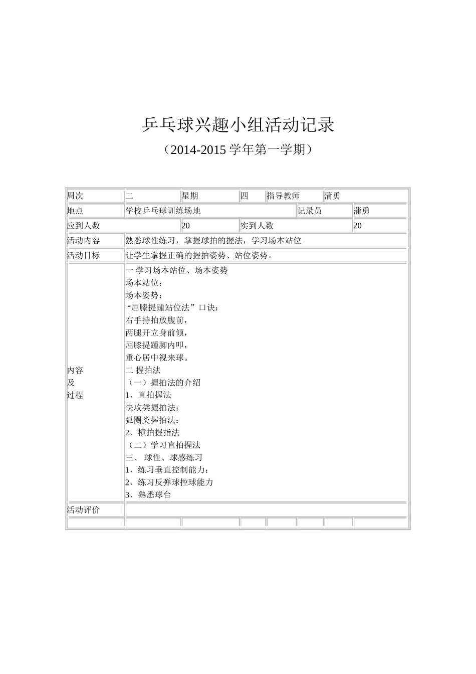 乒乓球兴趣小组活动记录_第2页