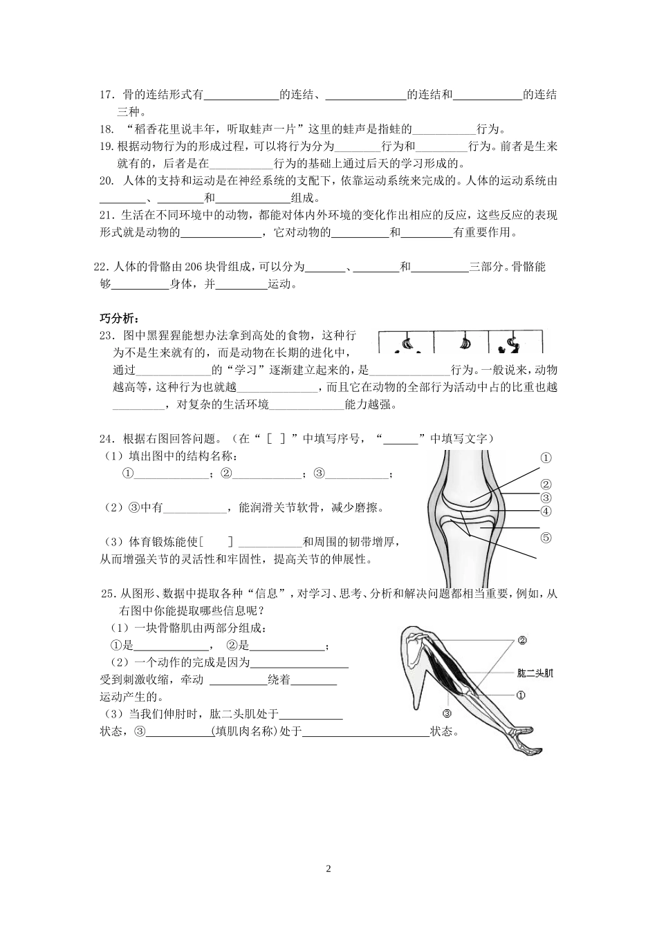 主题6动物的运动和行为测试1_第2页