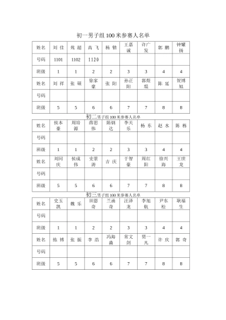 运动员号码对照表文档