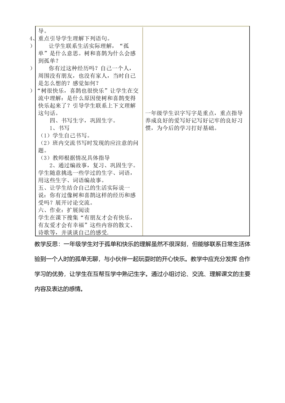 (部编)人教语文2011课标版一年级下册《树和喜鹊》的教学设计及反思_第2页