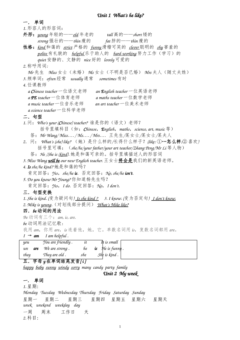 五上U1-2复习知识点_第1页