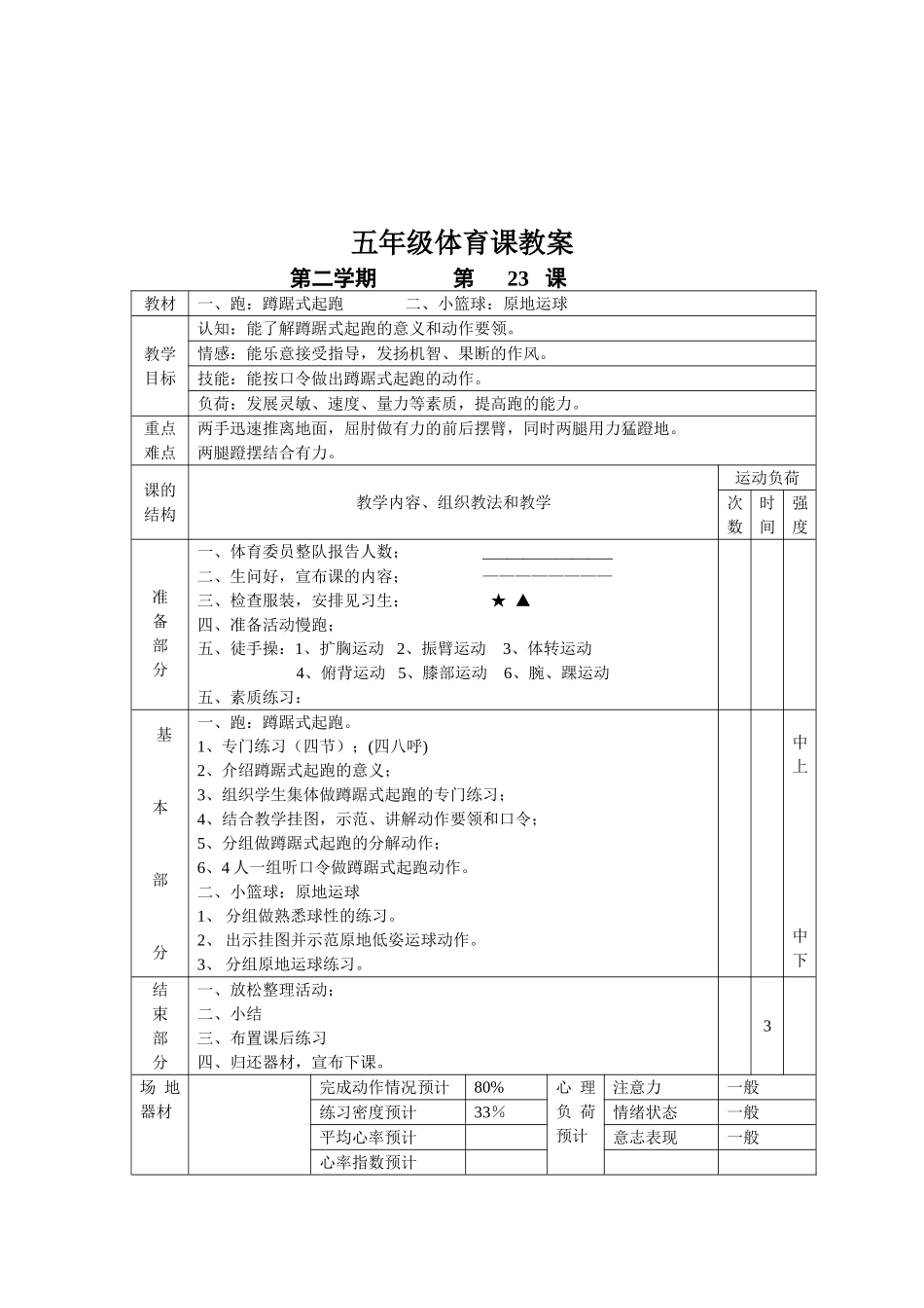 五年级体育课教案_第2页