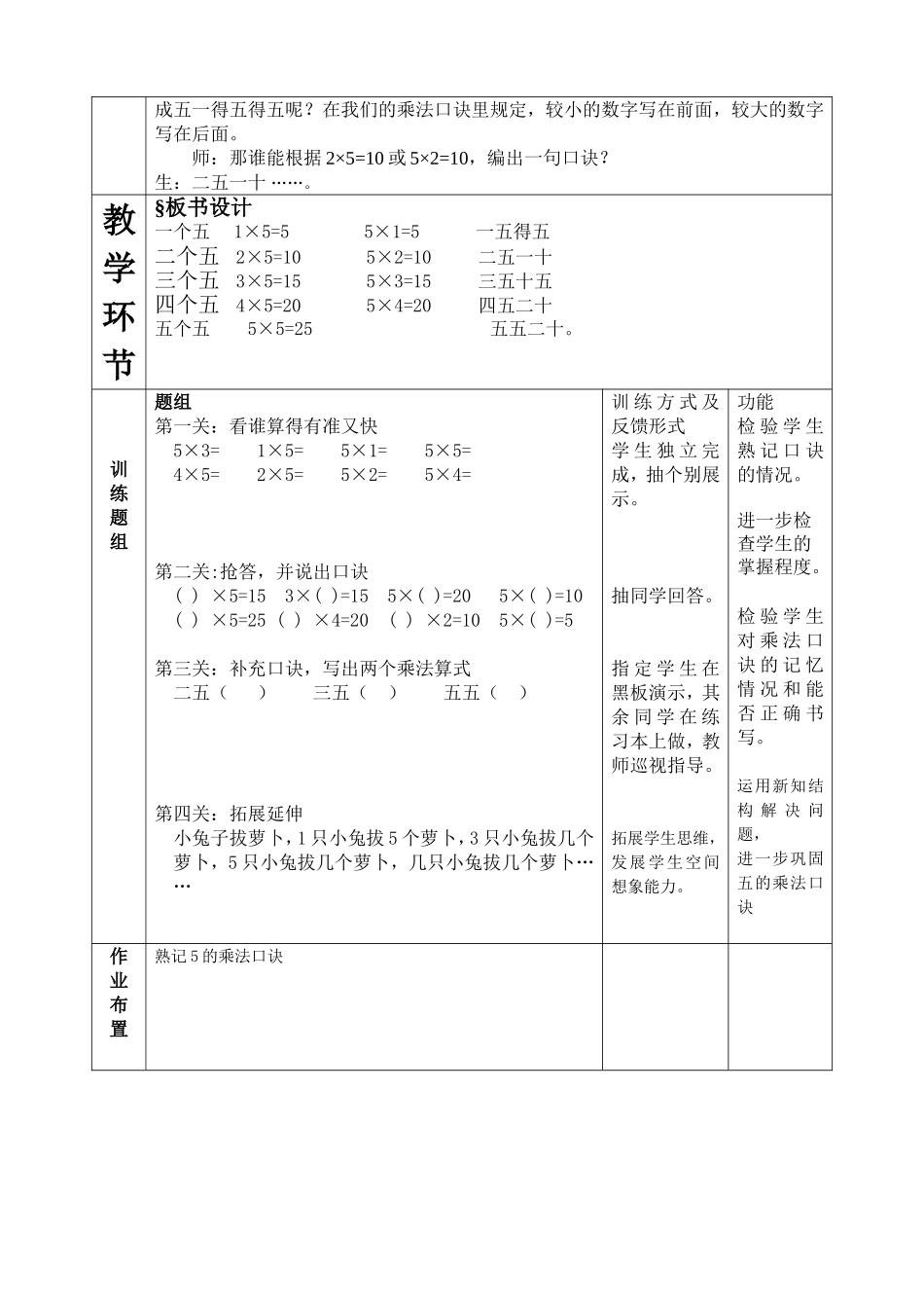 五乘法口诀教学设计_第2页