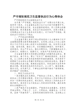 严守规矩规范卫生监督执法行为心得体会