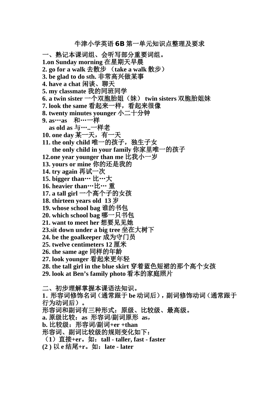 6B第一单元知识点整理及要求_第1页