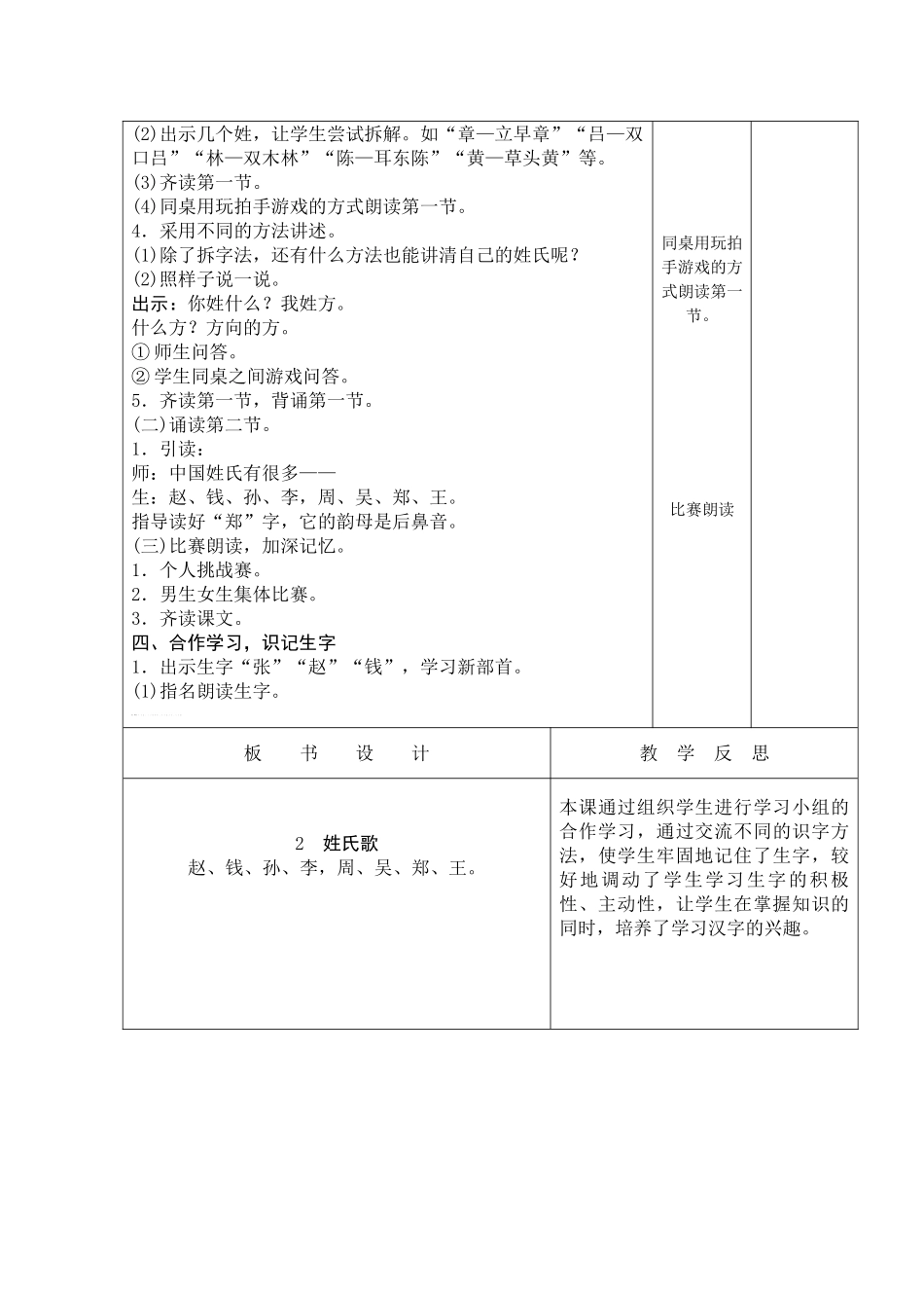 (部编)人教语文2011课标版一年级下册姓氏歌教学设计-(4)_第2页