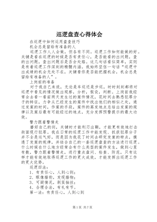 巡逻盘查心得体会