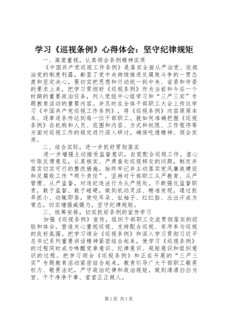 学习《巡视条例》心得体会：坚守纪律规矩