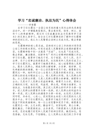 学习“忠诚廉洁、执法为民”心得体会