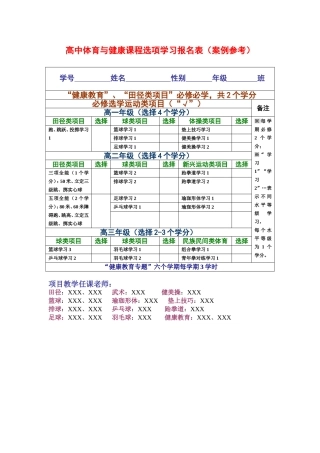 高中体育与健康课程选项学习报名表