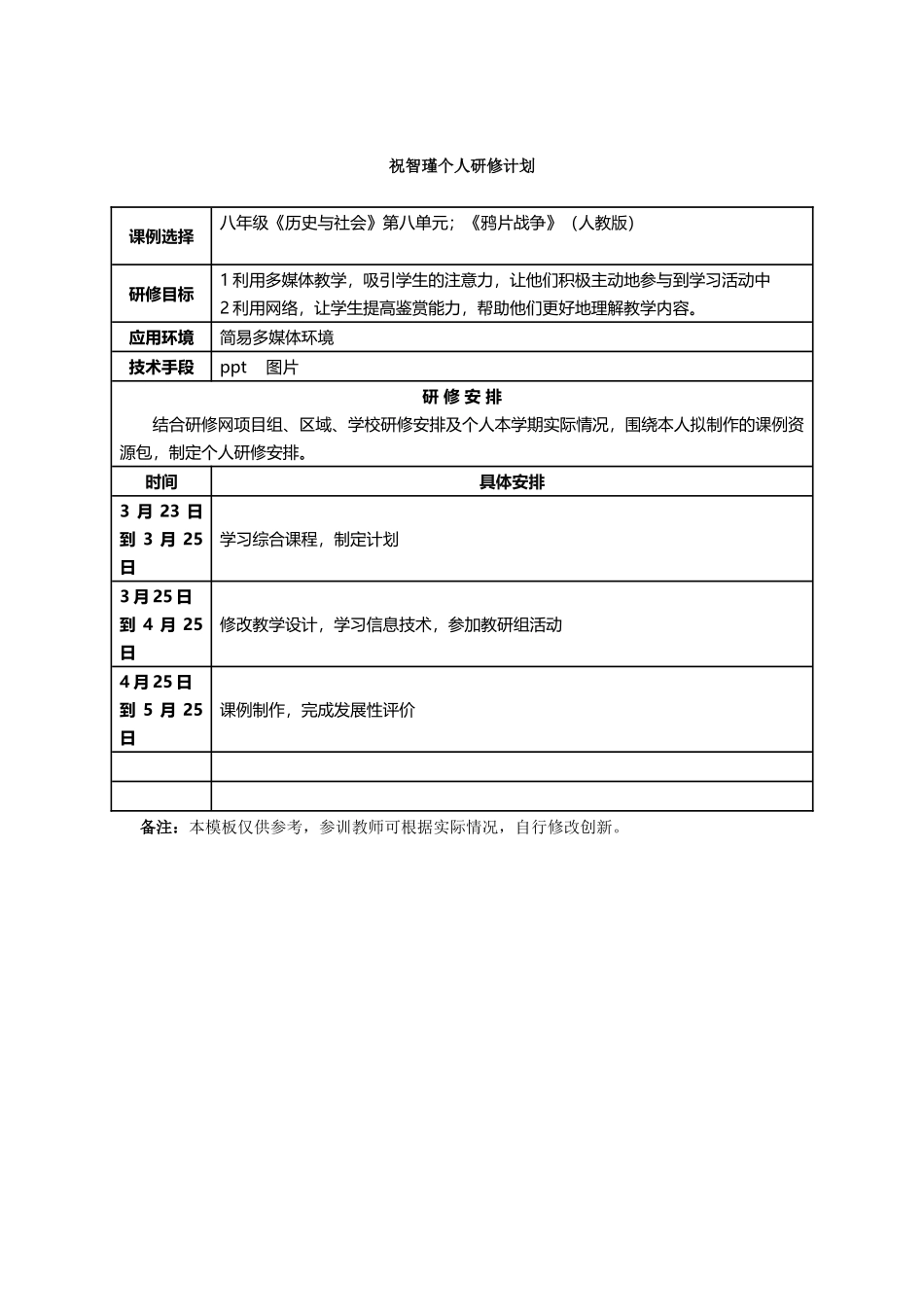 祝智瑾个人研修计划_第1页