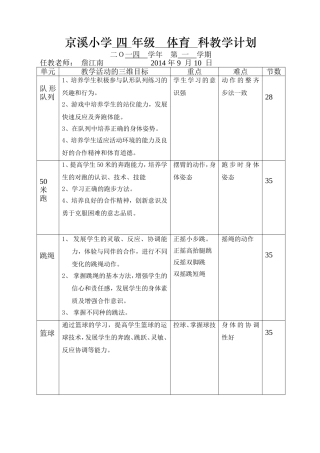 四年级学科教学计划