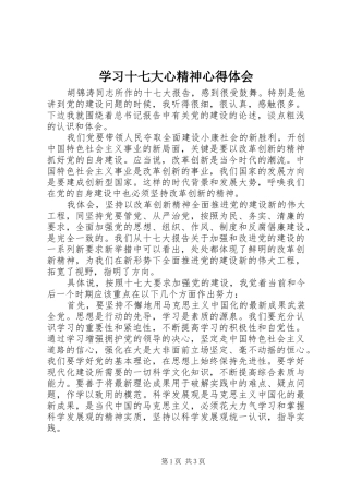 学习十七大心精神心得体会