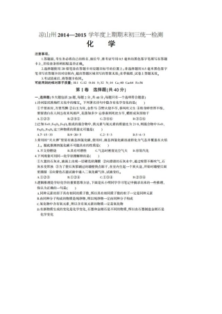 凉山州2014-2015年初三上期化学期末试题及答案