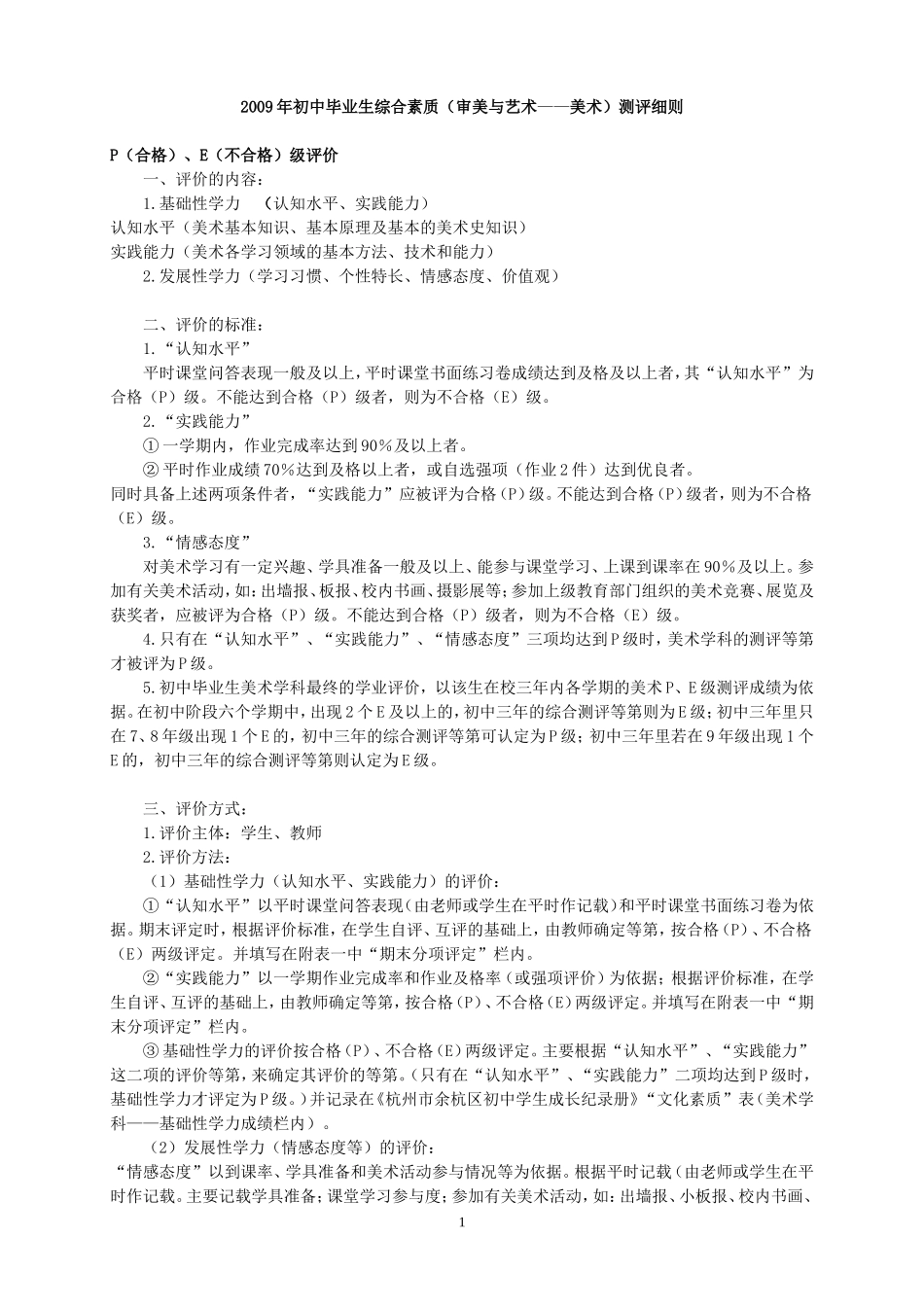 2009年初中毕业生综合素质(审美与艺术美术)测评细..._第1页