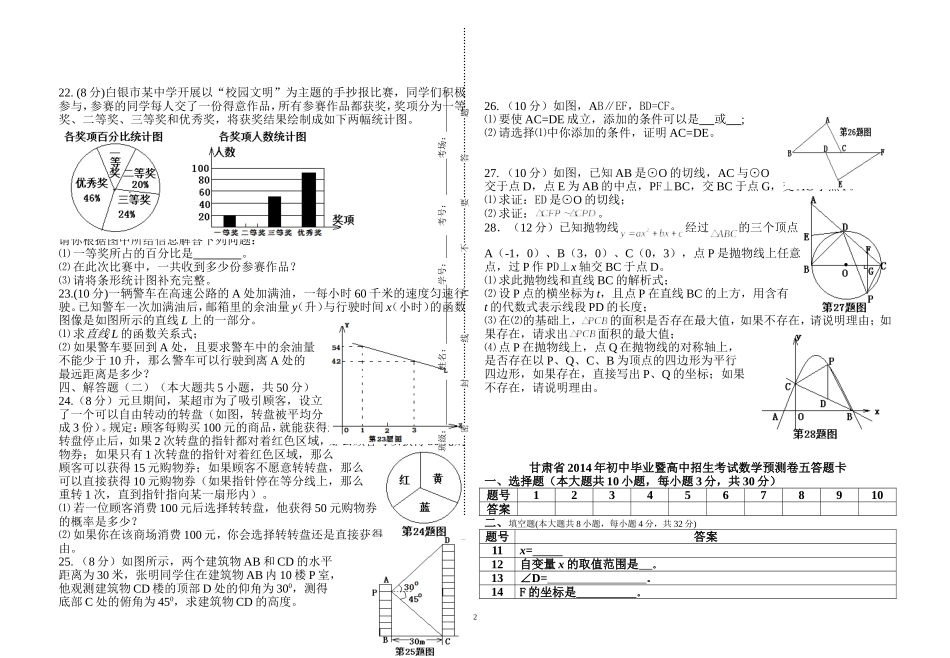 甘肃省2014年初中毕业暨高中招生考试数学预测卷五_第2页