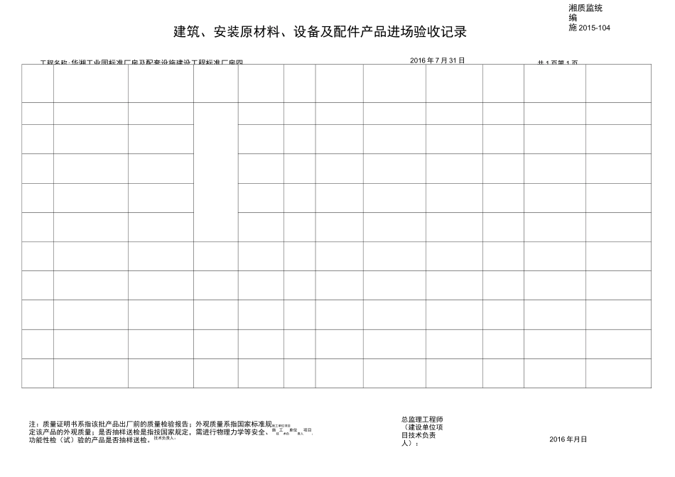 建筑、安装原材料、设备及配件产品进场验收记录_第2页