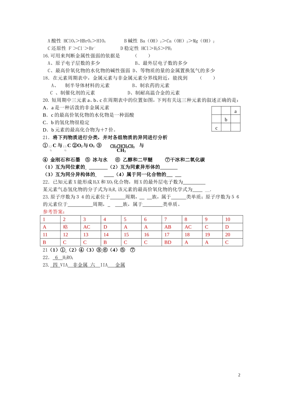 元素周期表、周期律习题精练1_第2页