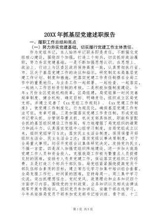 20XX年抓基层党建述职报告