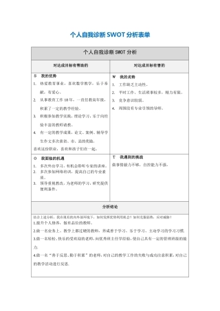 个人自我诊断SWOT分析表