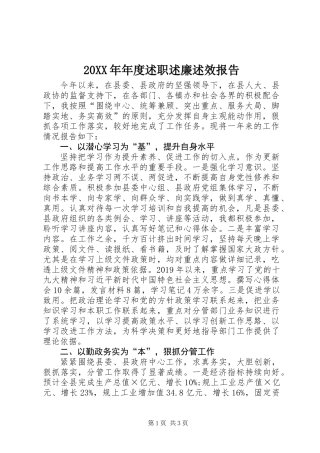 20XX年年度述职述廉述效报告