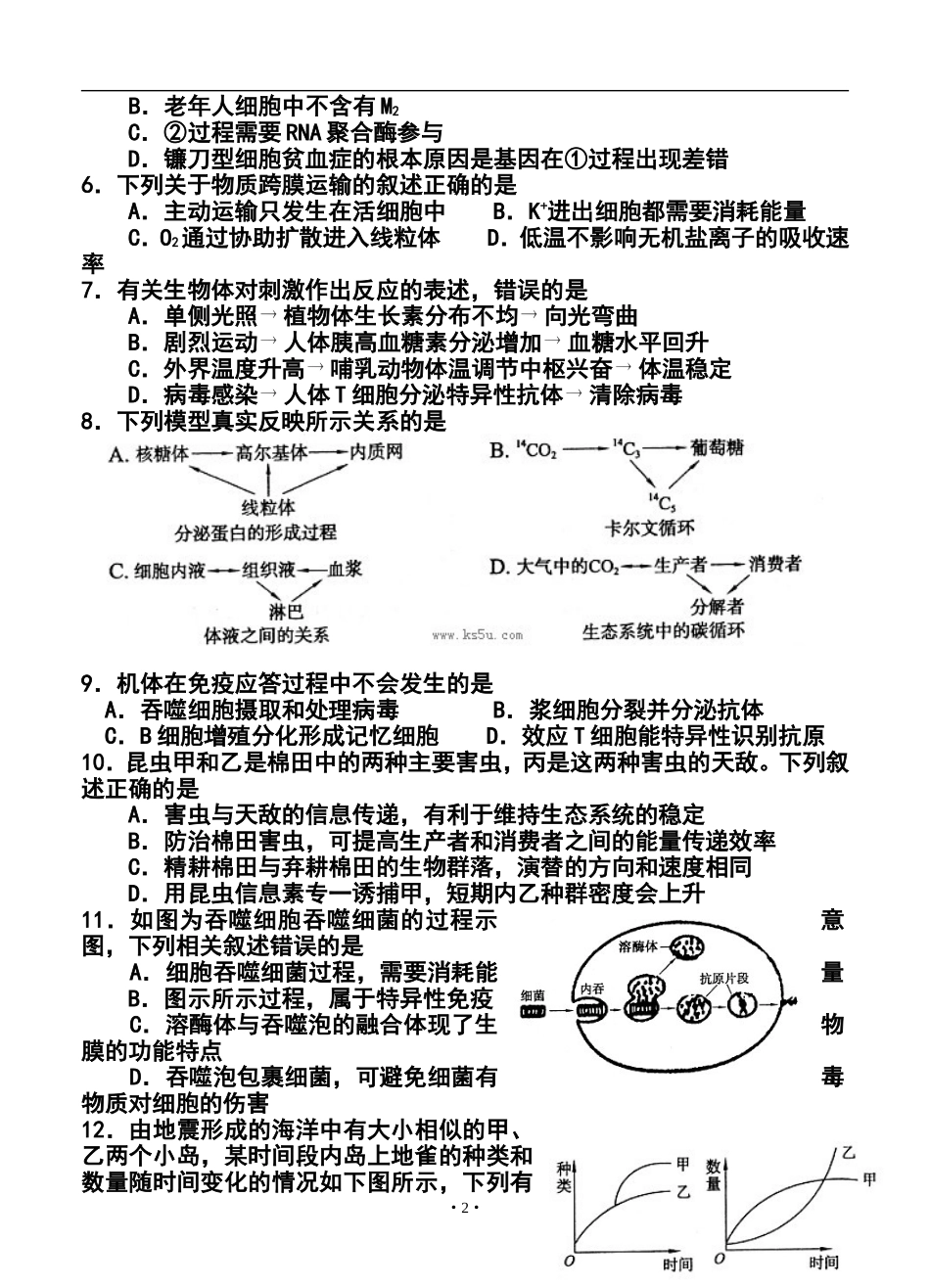 2014届山东省滨州市高三3月模拟考试生物试题及答案_第2页