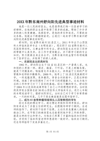 20XX年黔东南州舒向阳先进典型事迹材料