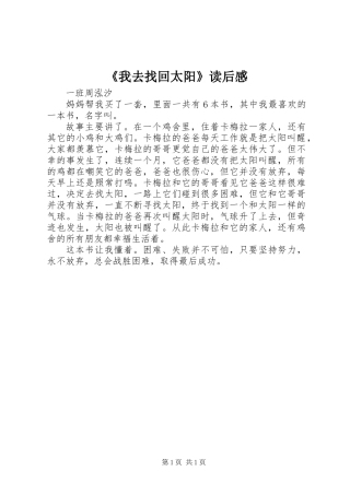 《我去找回太阳》读后感