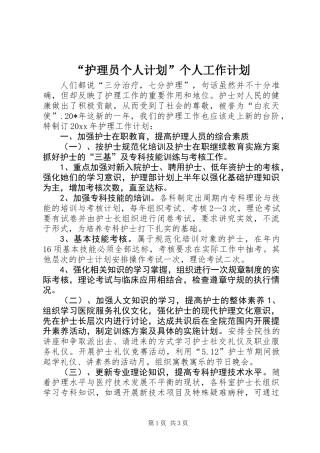 “护理员个人计划”个人工作计划