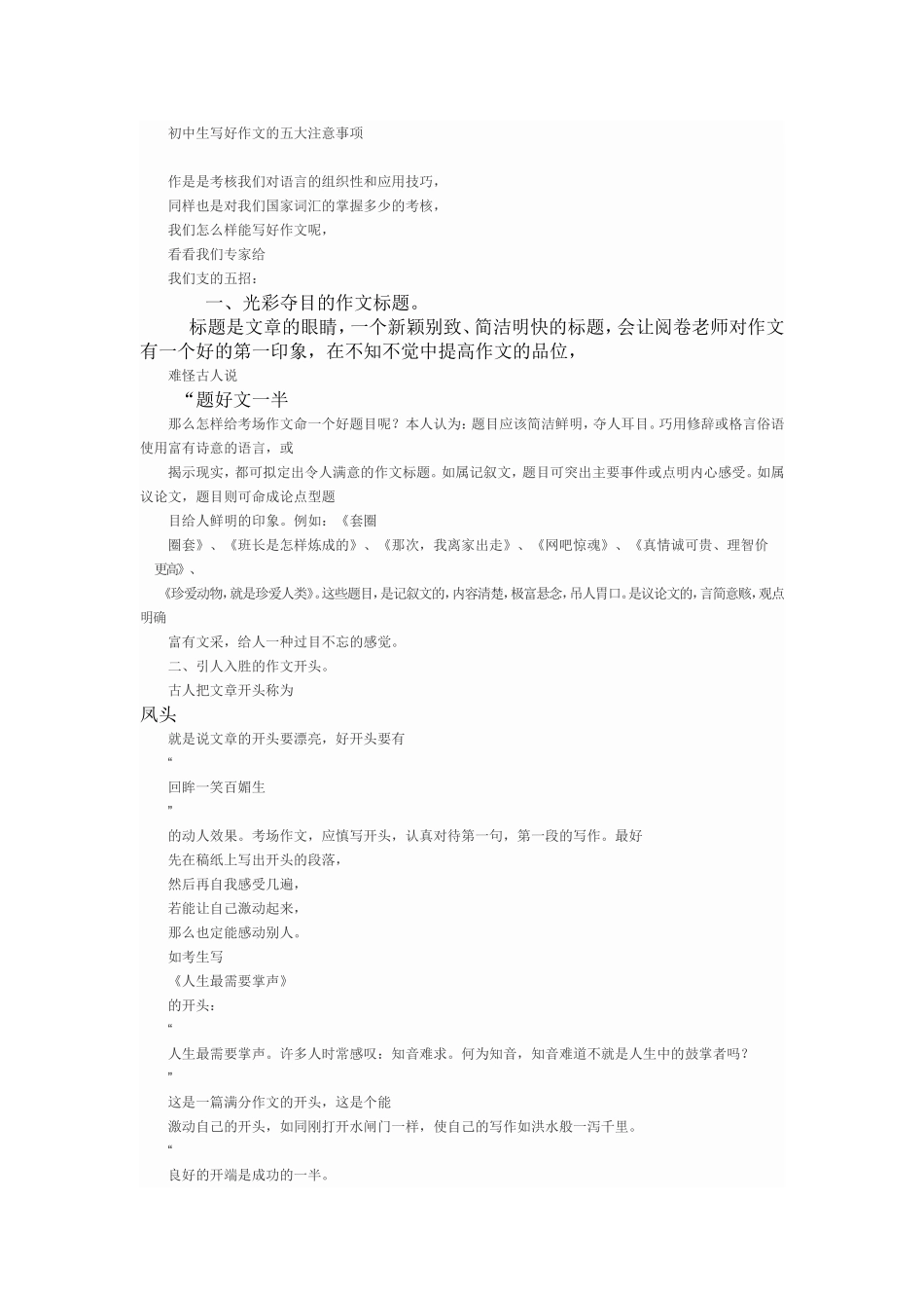 初中生写好作文的五大注意事项_第1页