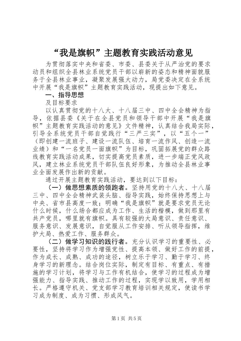 “我是旗帜”主题教育实践活动意见_第1页