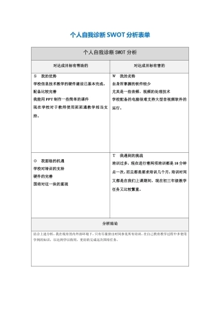 第一步骤所需文档：颜红个人自我诊断SWOT分析表