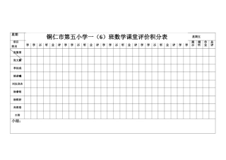 爱心小组数学课堂评价积分表