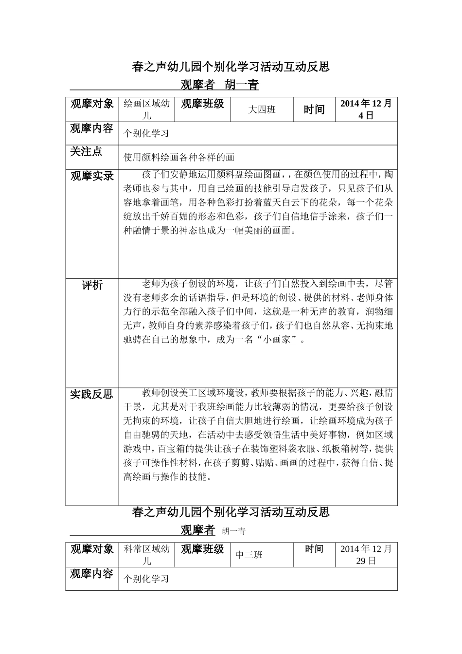 春之声幼儿园个别化学习活动互动型反思_第1页