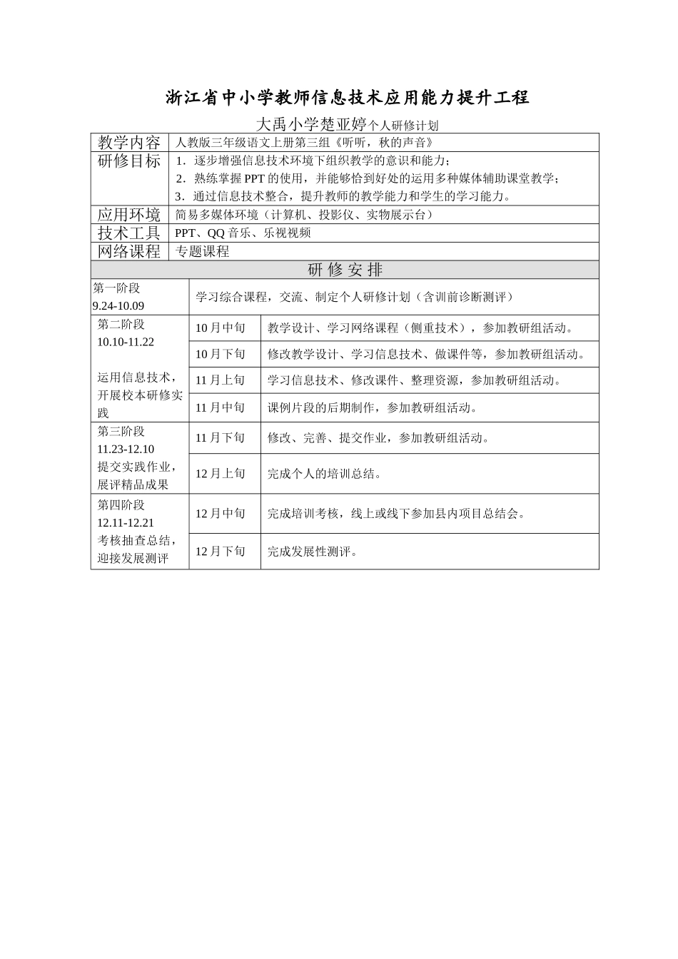 楚亚婷的个人研修计划_第1页