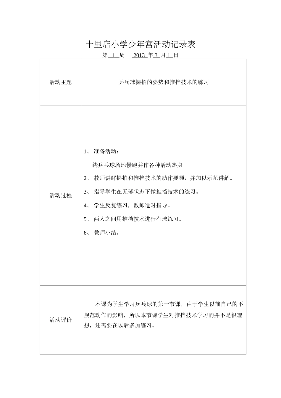 少年宫活动记录表-1_第1页