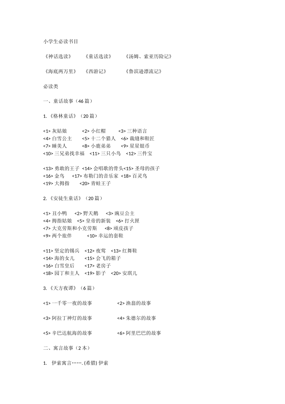 小学生必读书目_第1页