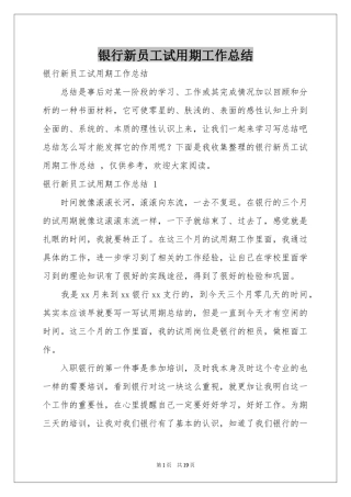 银行新员工试用期工作参考总结 