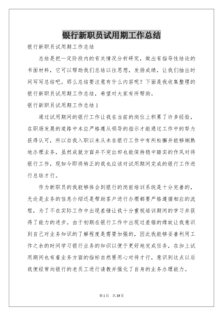 银行新职员试用期工作参考总结